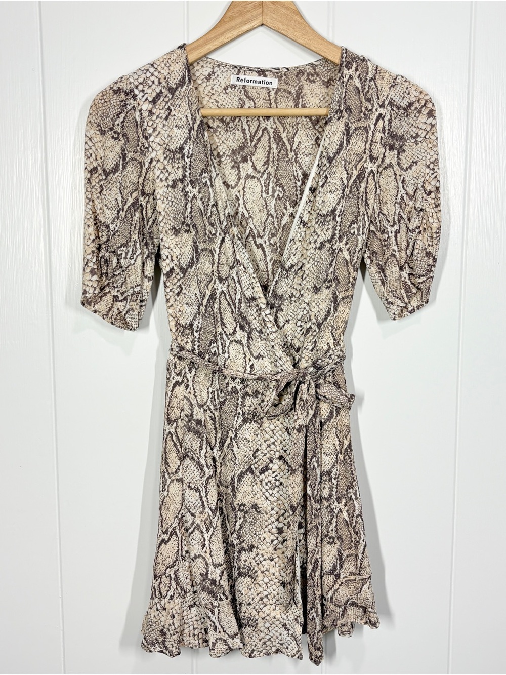 Reformation Monica Wrap Python Snake Print Mini Wrap Dress Size XS